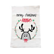 Personalised Christmas Tea Towel - Peeping Up Reindeer